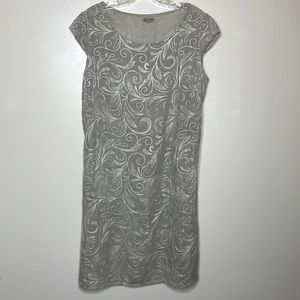 LINA TOMEI Dress Tan Mixed Media Linen & Cotton Embroidered Pockets Medium